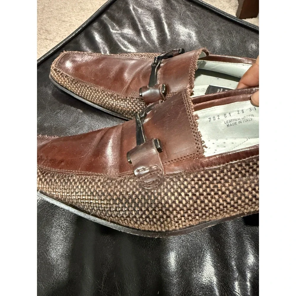 Kenneth‎ Cole New York Mens Brown Leather Woven Square Toe 8.5 made in italy